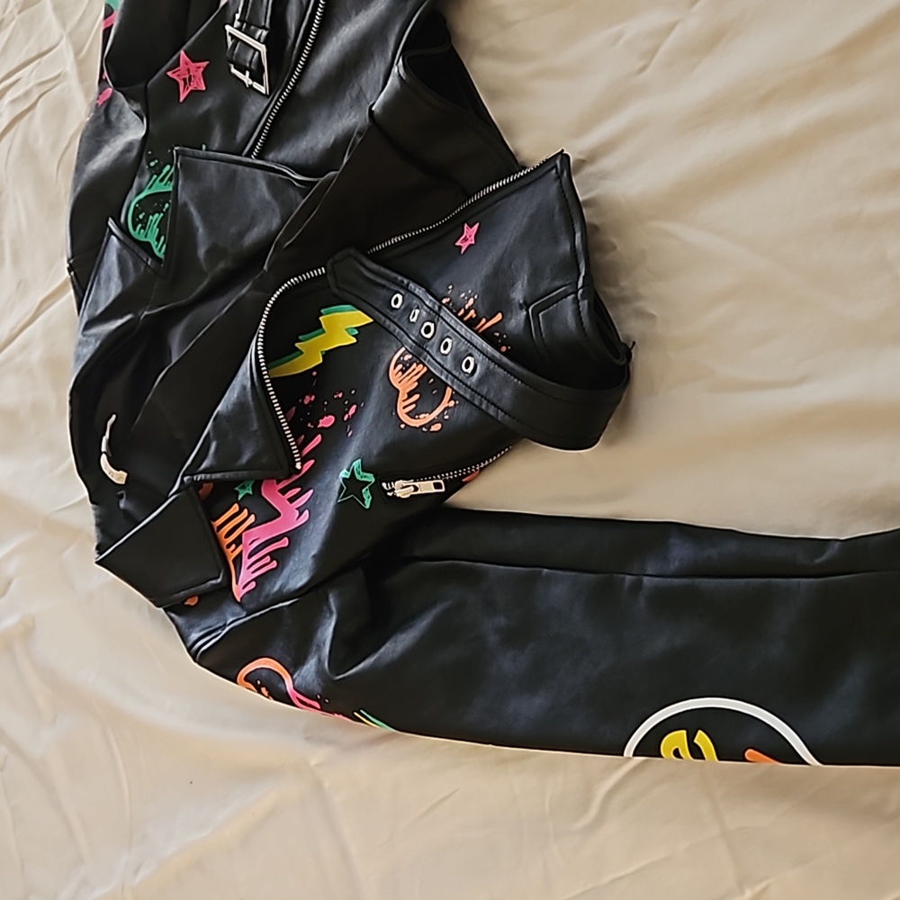 Leather jacket- bright colorful design- Hannah Banana